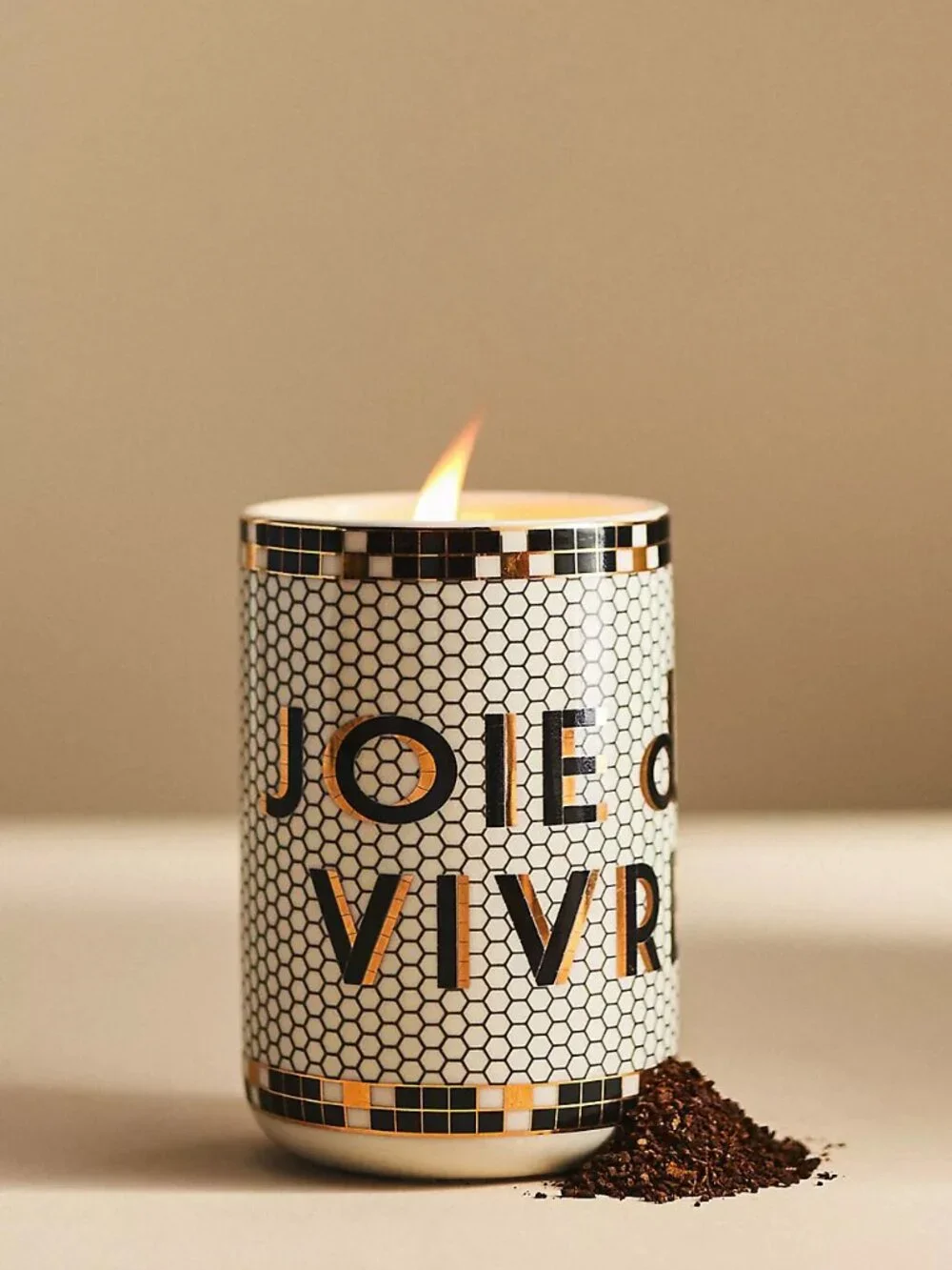 Bistro Tile 24k Gold Accent Gourmand Caramel Café Ceramic Candle